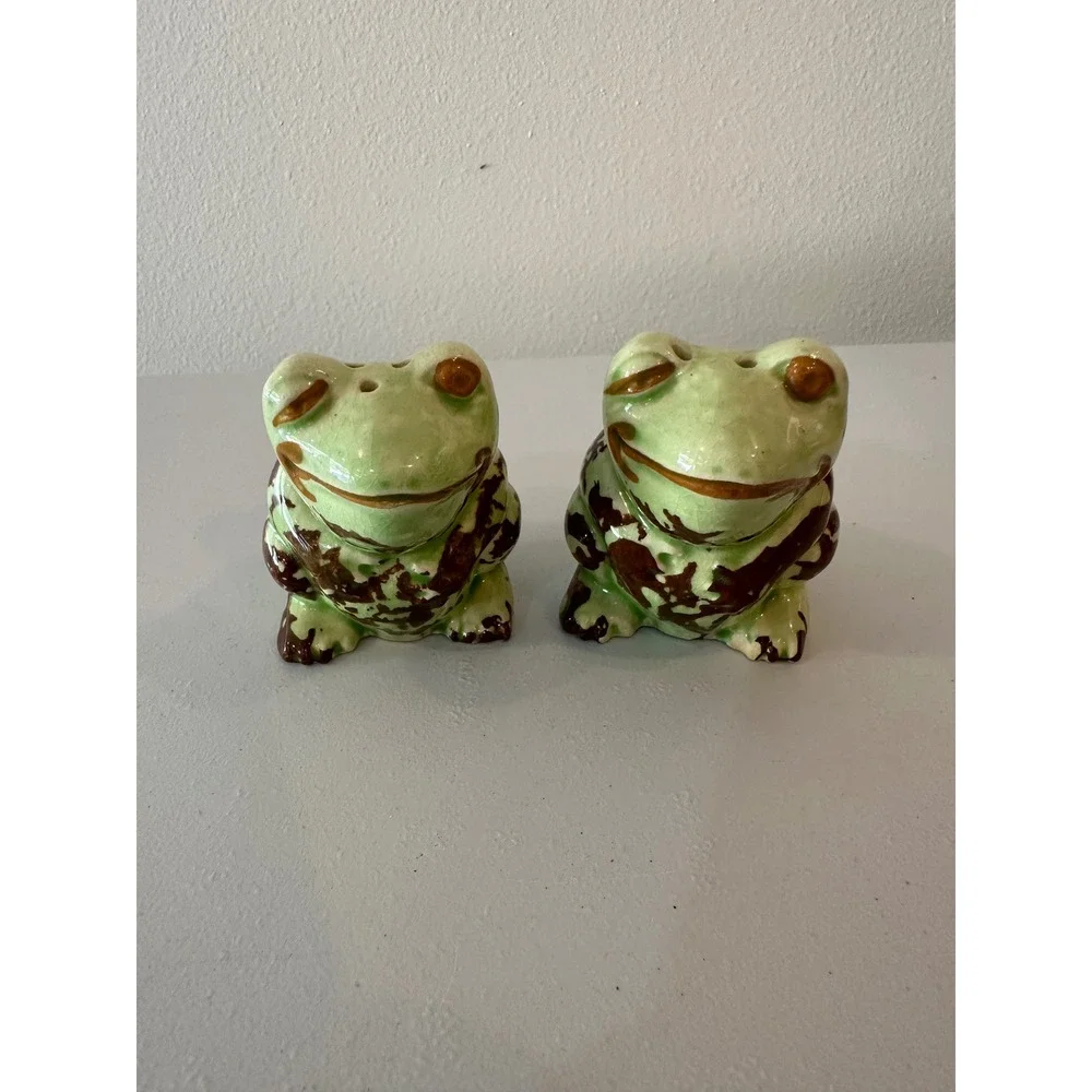 Vintage Ceramic Winking Frog Salt and Pepper Shakers